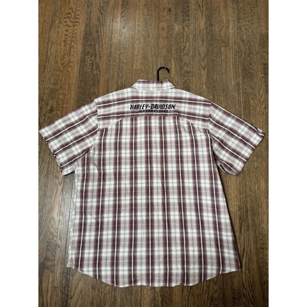 Harley Davidson Mens 2XL Plaid Short Sleeve Button Down Shirt Embroidered Logo - Picture 5 of 6